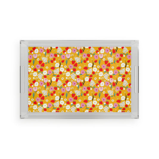 Vibrant Floral Acrylic Serving Tray for Entertaining