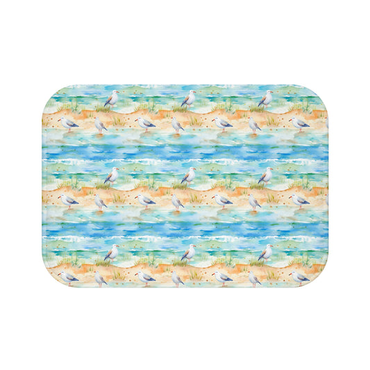 Coastal Beach Scene Bath Mat