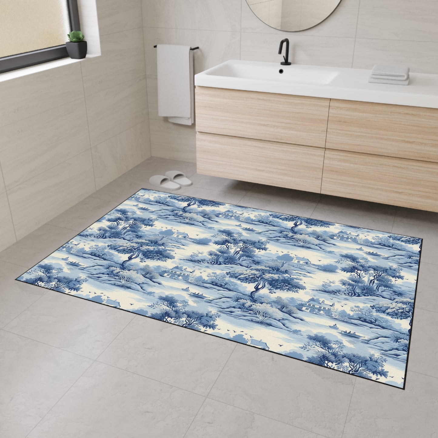 Vintage Blue Landscape Floor Mat