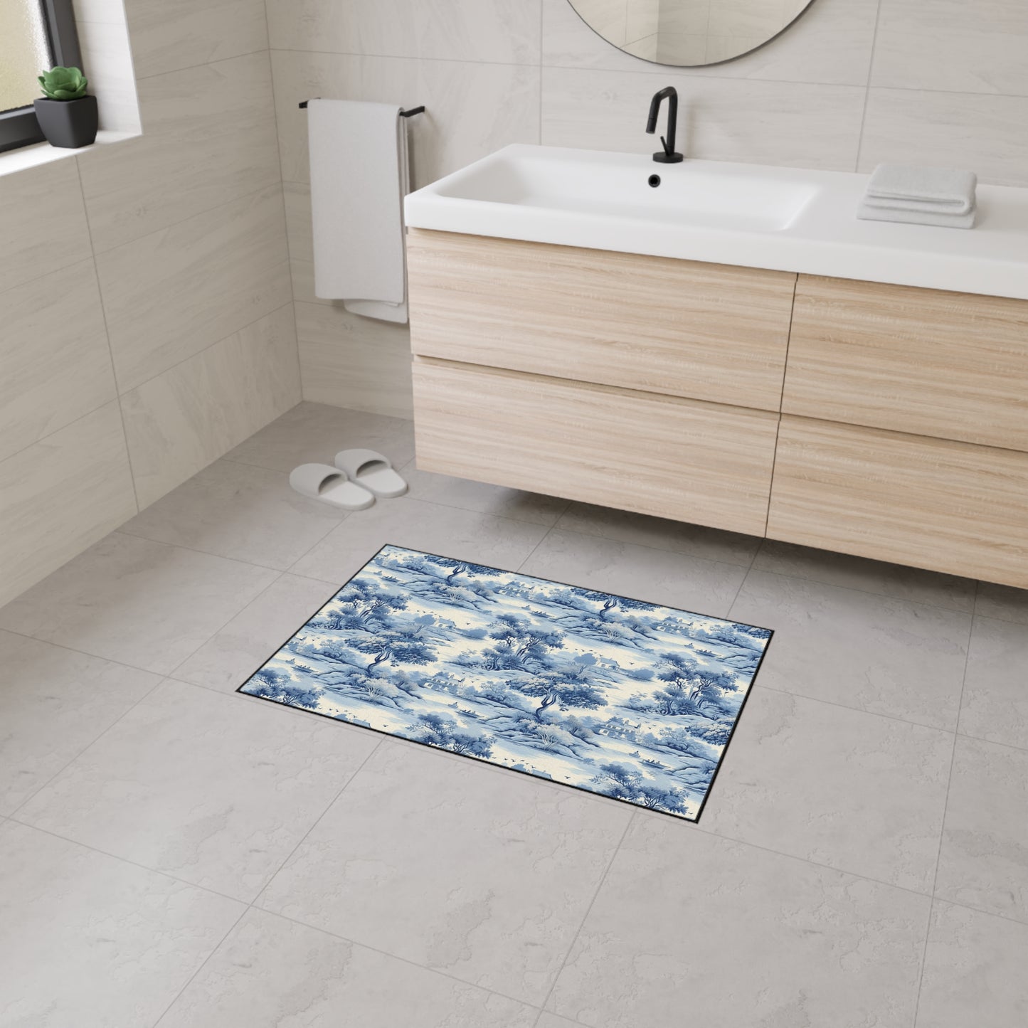 Vintage Blue Landscape Floor Mat