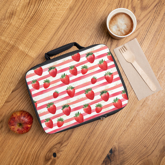 Cute Strawberry Print Lunch Bag