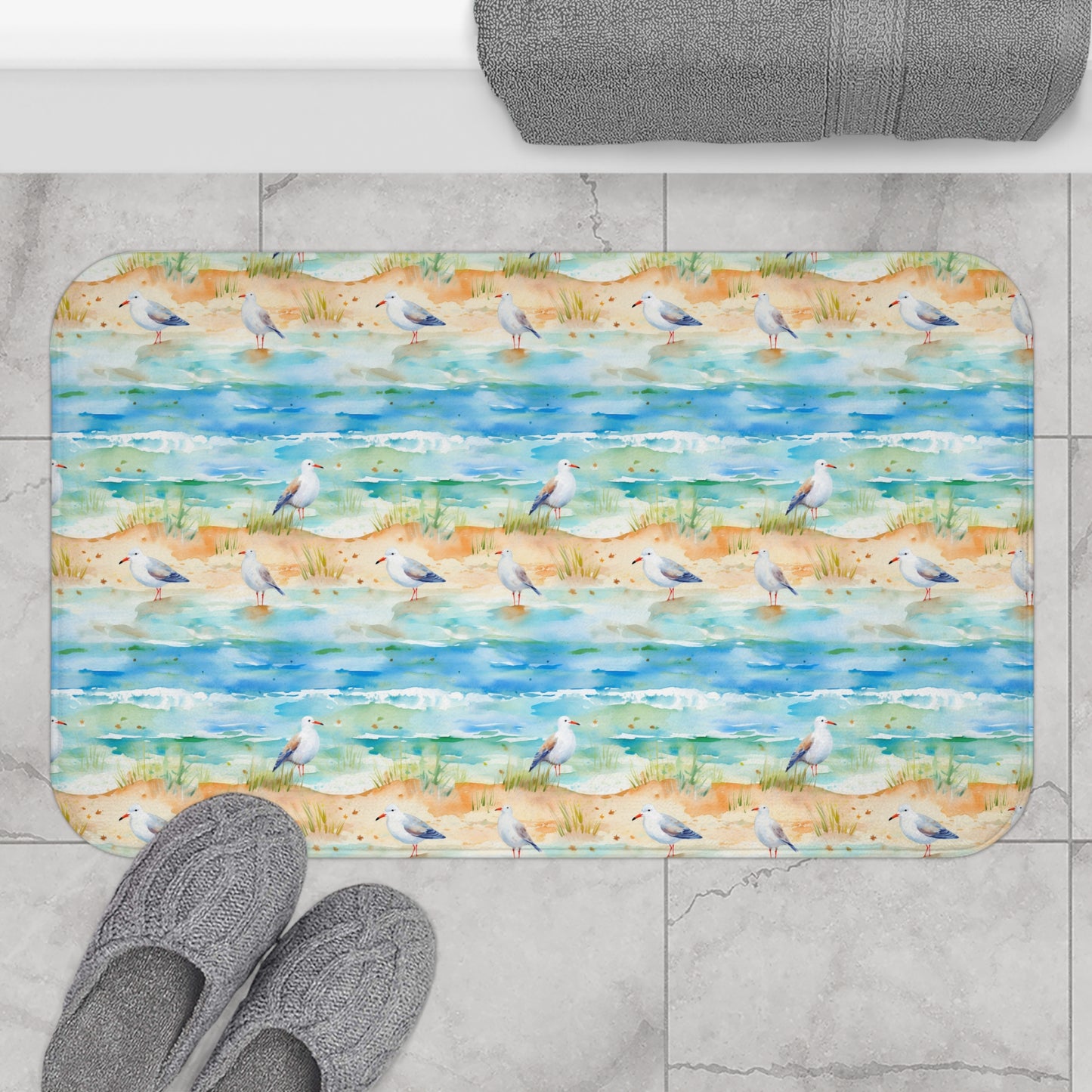 Coastal Beach Scene Bath Mat