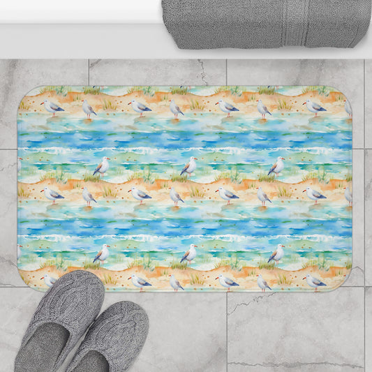 Coastal Beach Scene Bath Mat